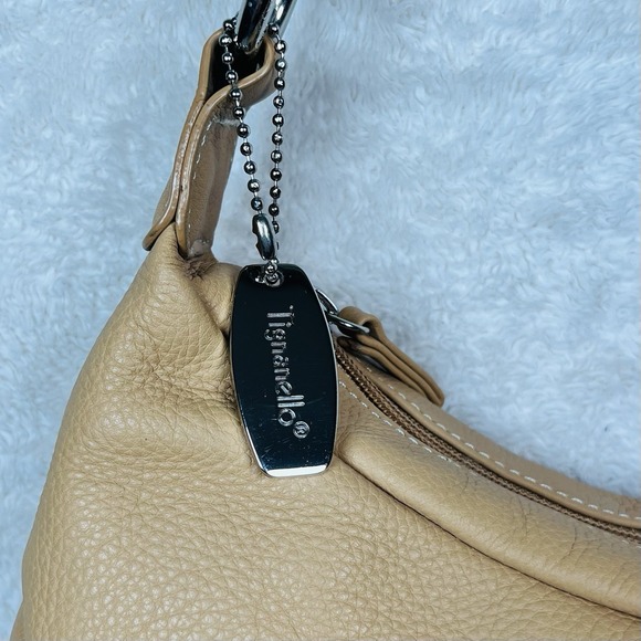 Vintage Tignanello Cargo Hobo Shoulder Bag Pebbled Leather Canvas Strap Tan Nude - Picture 8 of 15